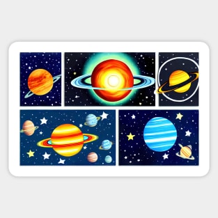 Colourful planets and stars digital illustrations Sticker